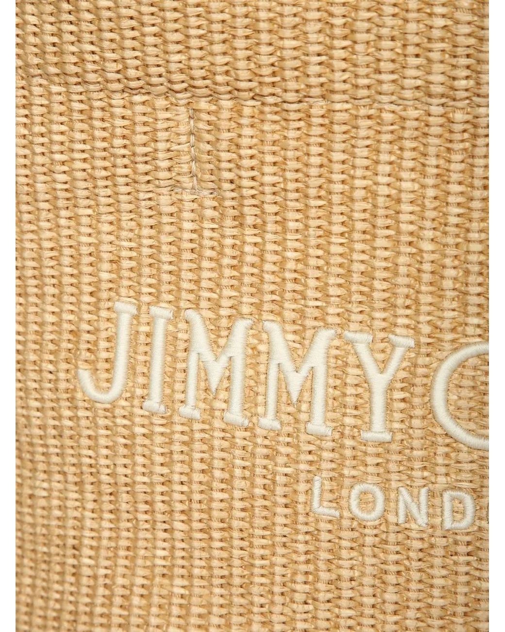 Jimmy Choo Natural Woven-Raffia Logo-Embroidered Tote Bag