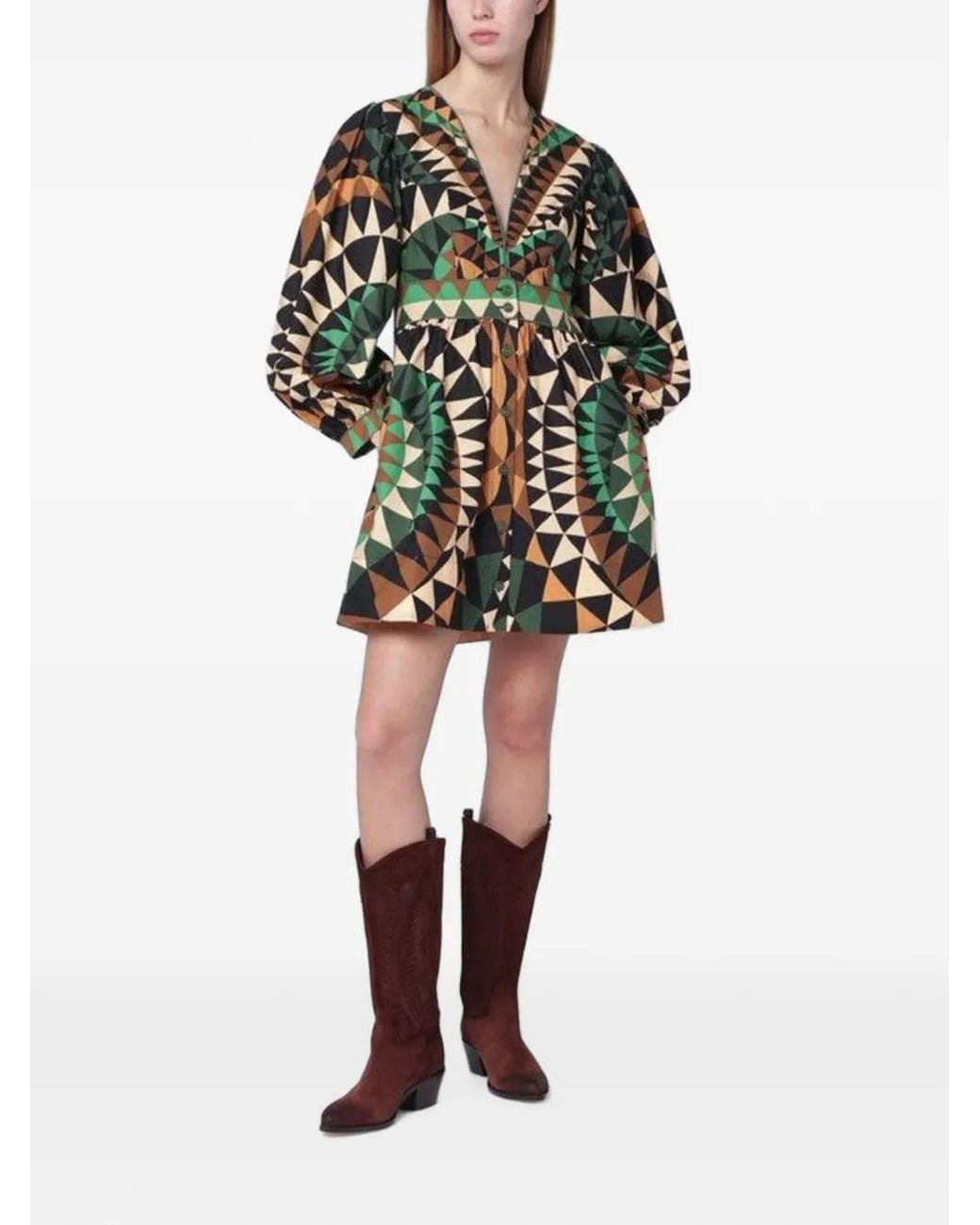 Farm Rio Green Geometric-Print Mini Dress