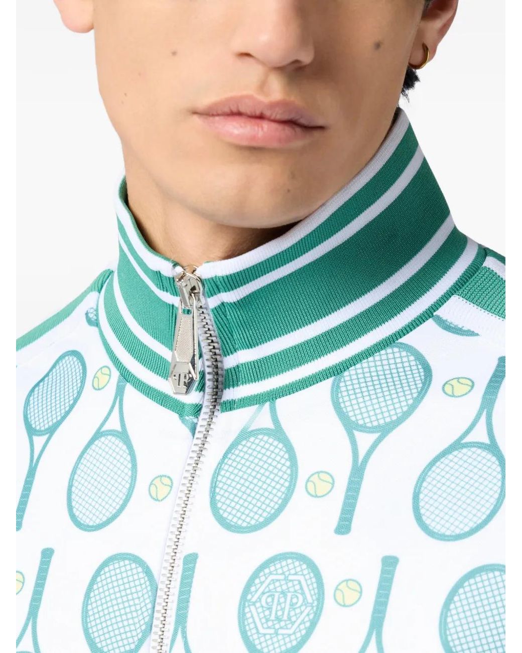 Philipp Plein Blue Tennis-Print Track Jacket for men