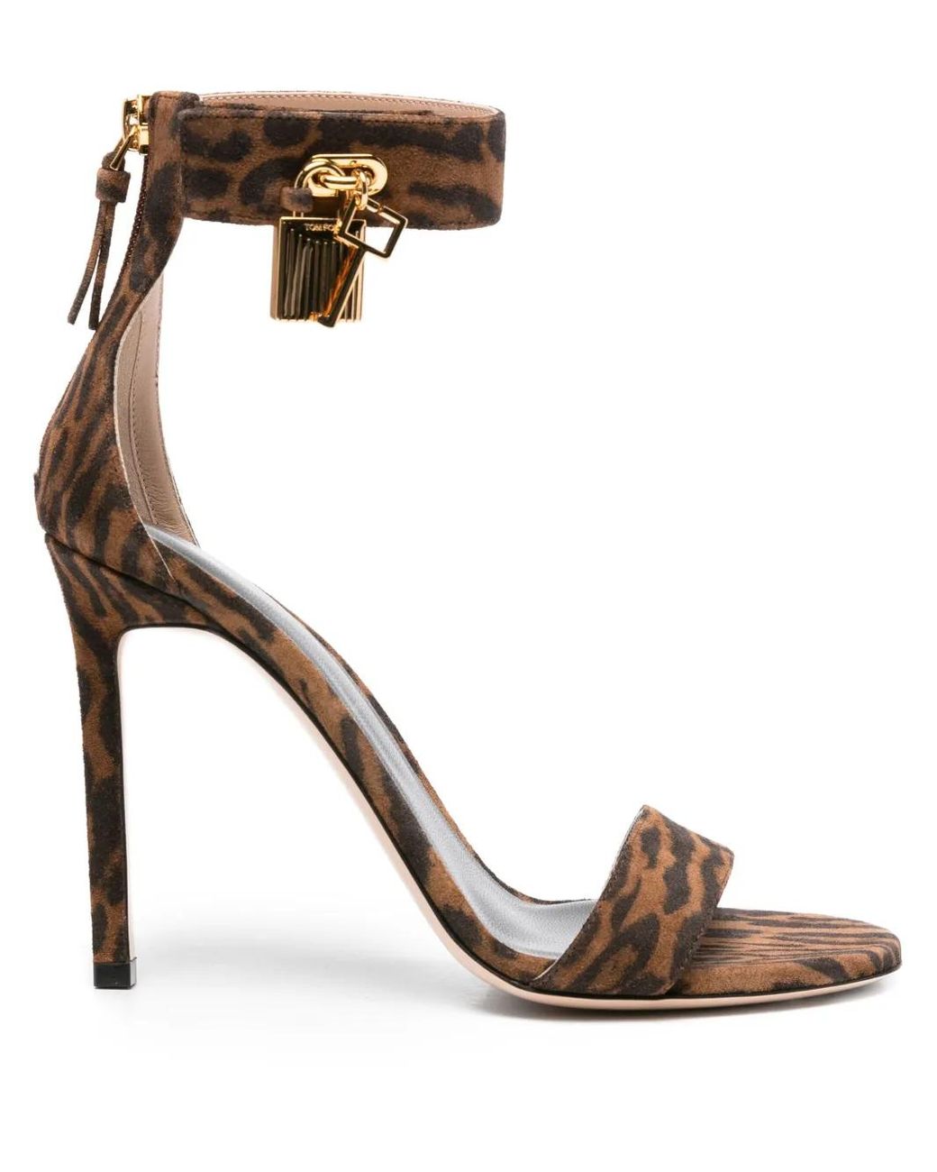Tom Ford Brown Ocelot-Print Suede Padlock Heeled Sandals