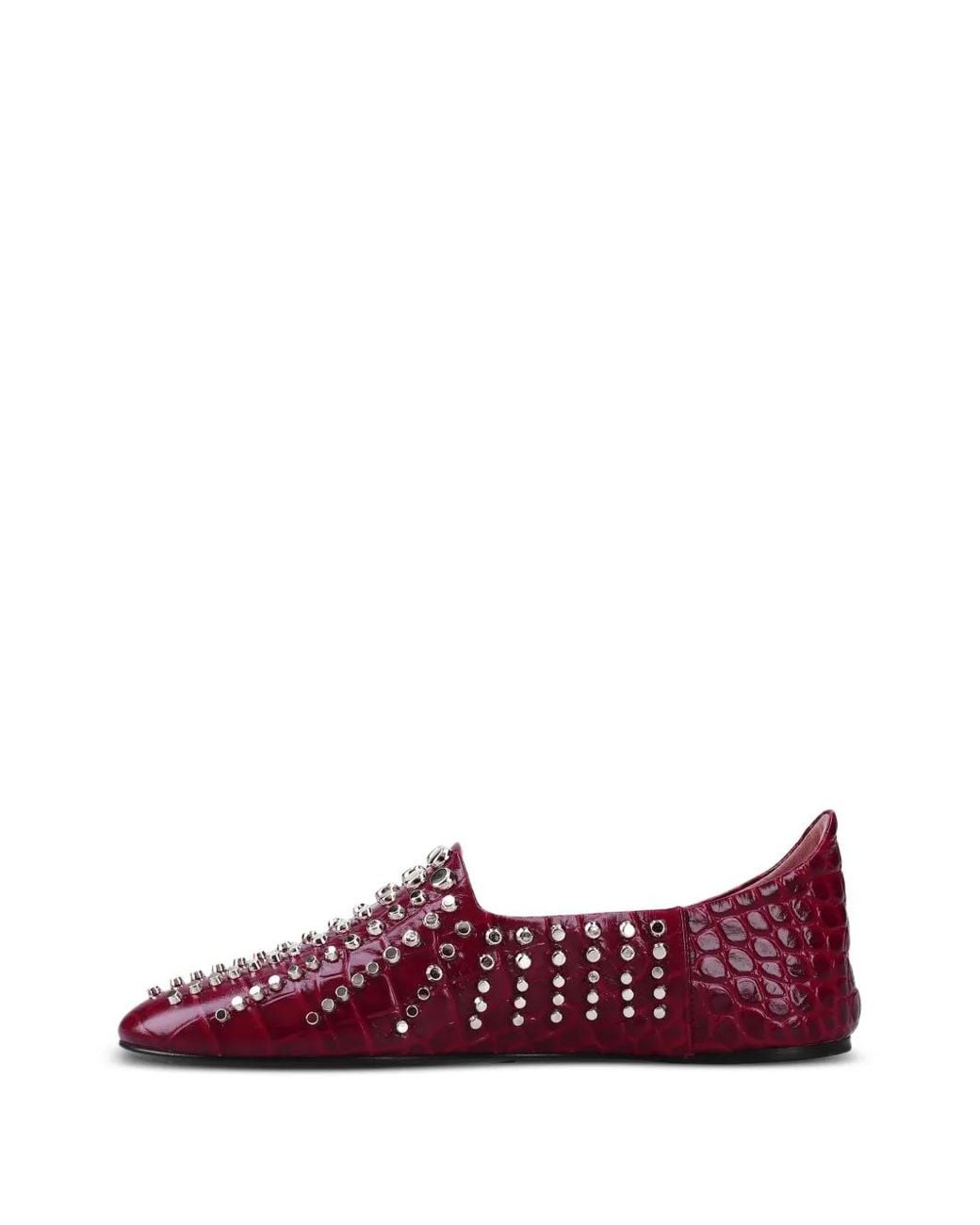 Premiata Purple Studded Croc-Embossed Ballet Flats