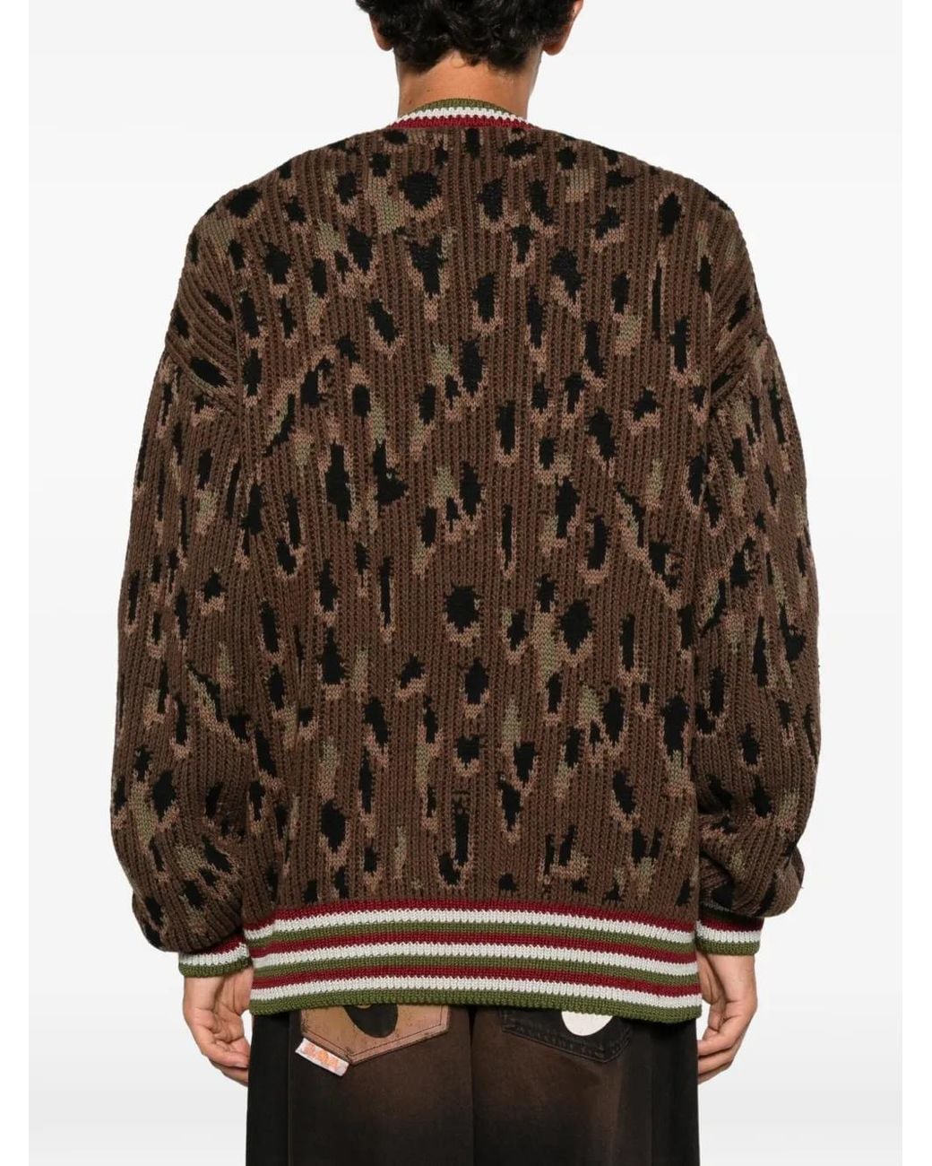 PDF Brown Leopard-Pattern Striped-Trim Cardigan for men