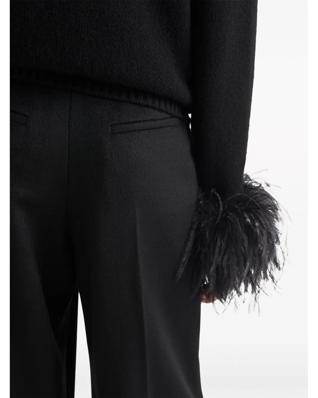 Prada Black Feather-Trim Cashmere Trousers