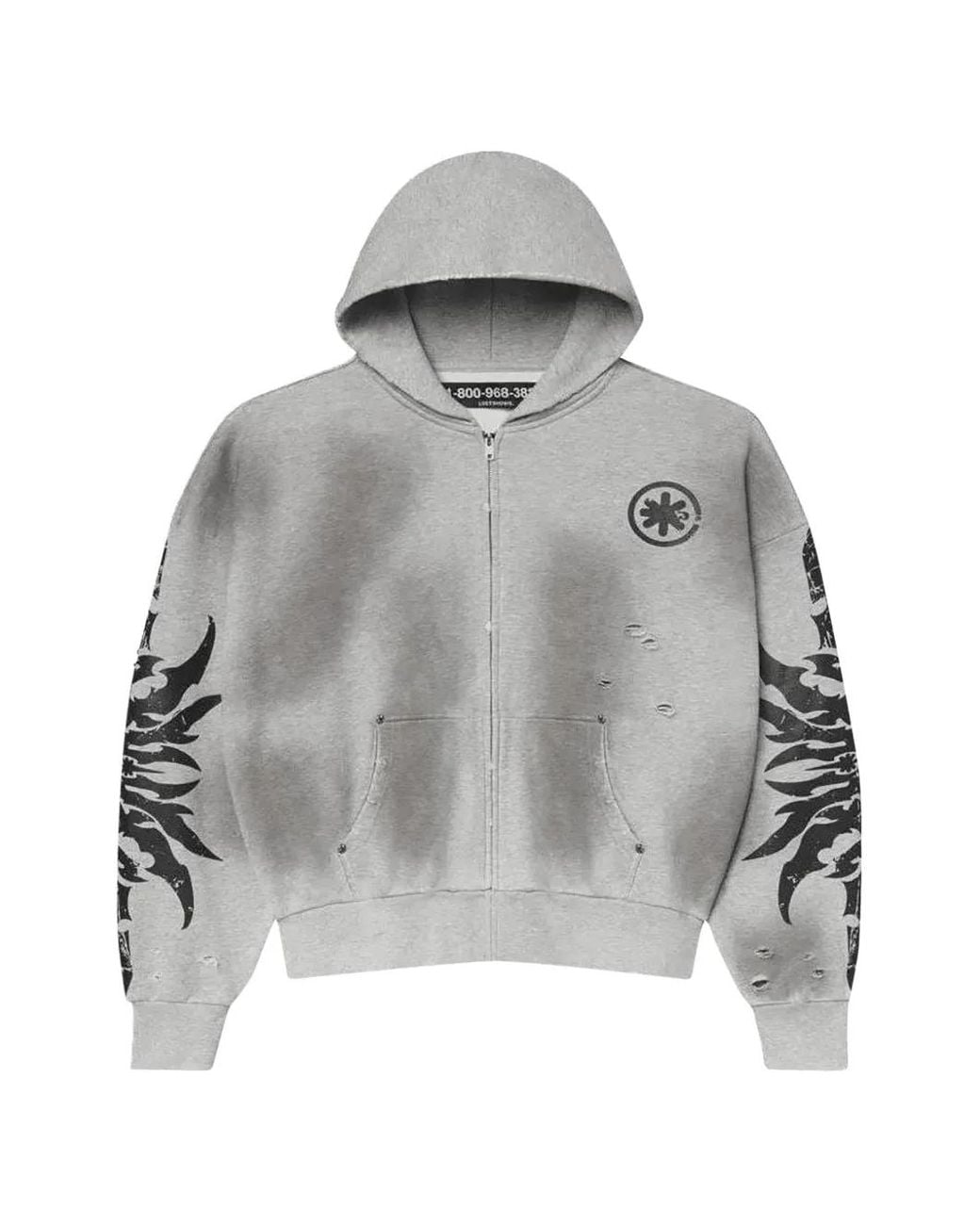LOSTSHDWS Gray Acid Wash Zip Hoodie for men