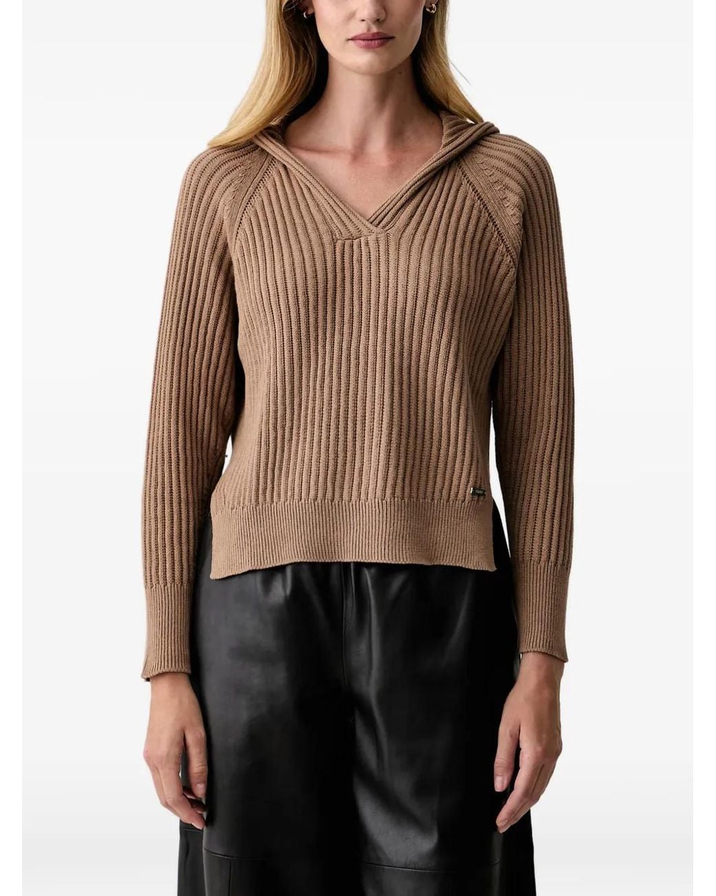 DKNY Black Ribbed-Knit Raglan-Sleeve Hoodie