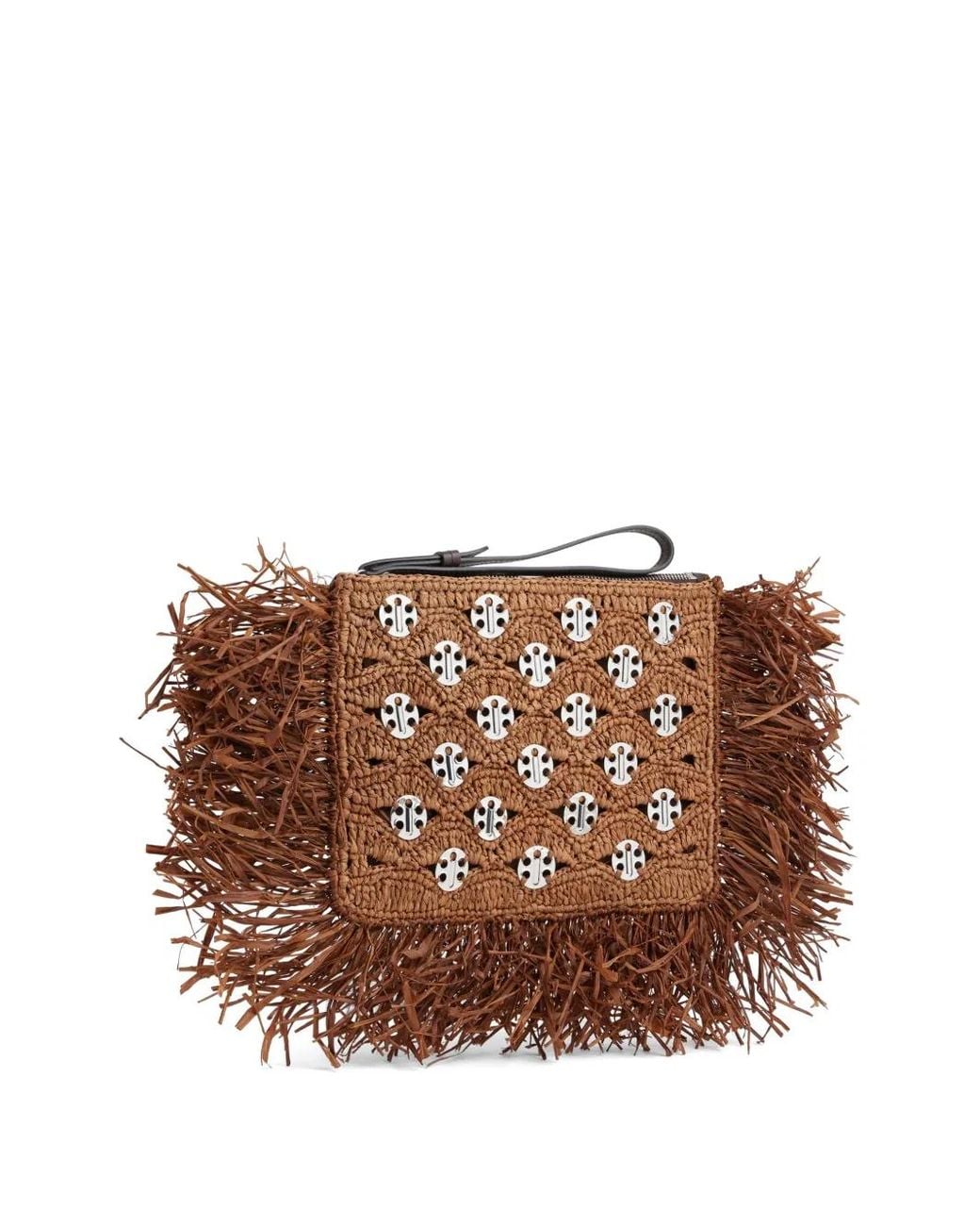 Rabanne Brown 1969 Fringed Raffia Clutch Bag