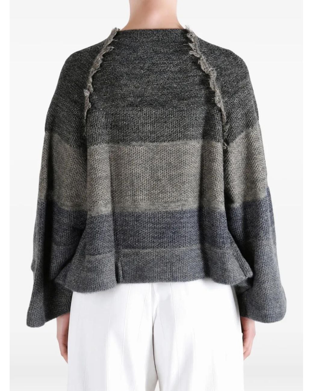 Y's Yohji Yamamoto Black Fringe-Trimmed Colour-Block Cardigan