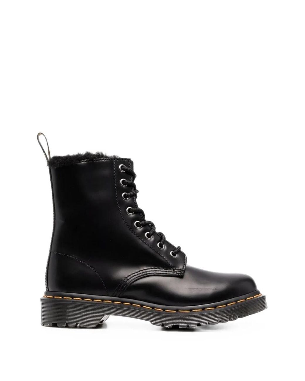 Dr. Martens Black Bottines En Cuir À Bord En Fourrure Artificielle