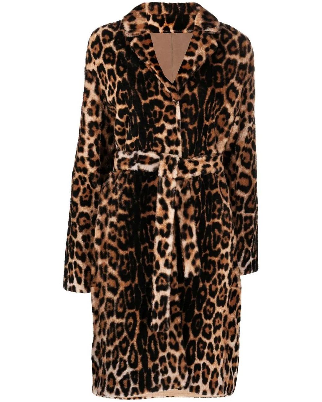 Yves Salomon Black Leopard Print Belted Coat