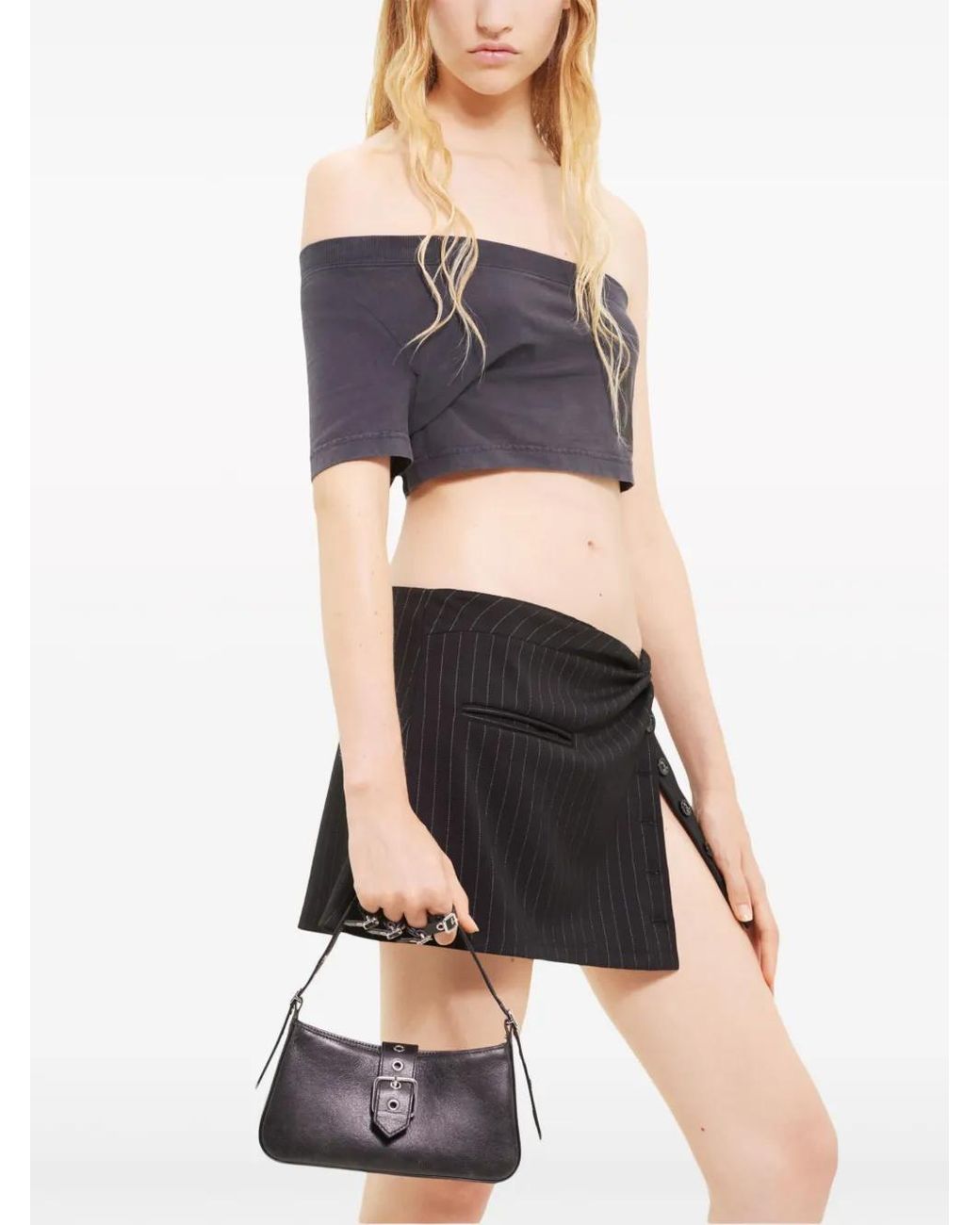 Courreges Black Tuba One-Shoulder Crop Top