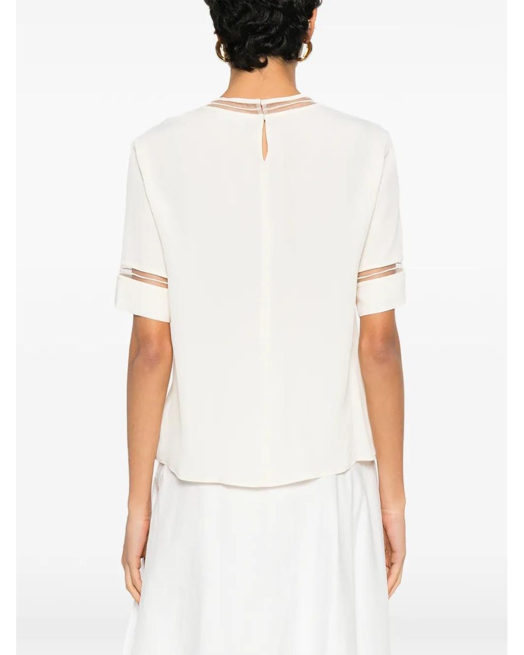 Fabiana Filippi White Embroidered-Trim Short-Sleeve Blouse