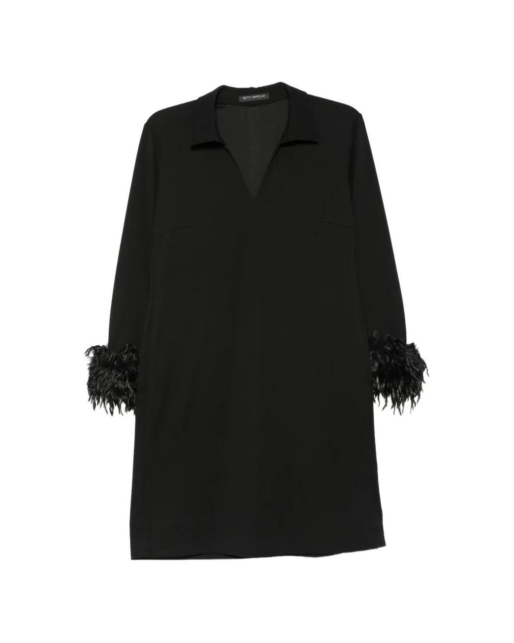 Betty Barclay Black Feather-Trim Spread-Collar Mini Dress