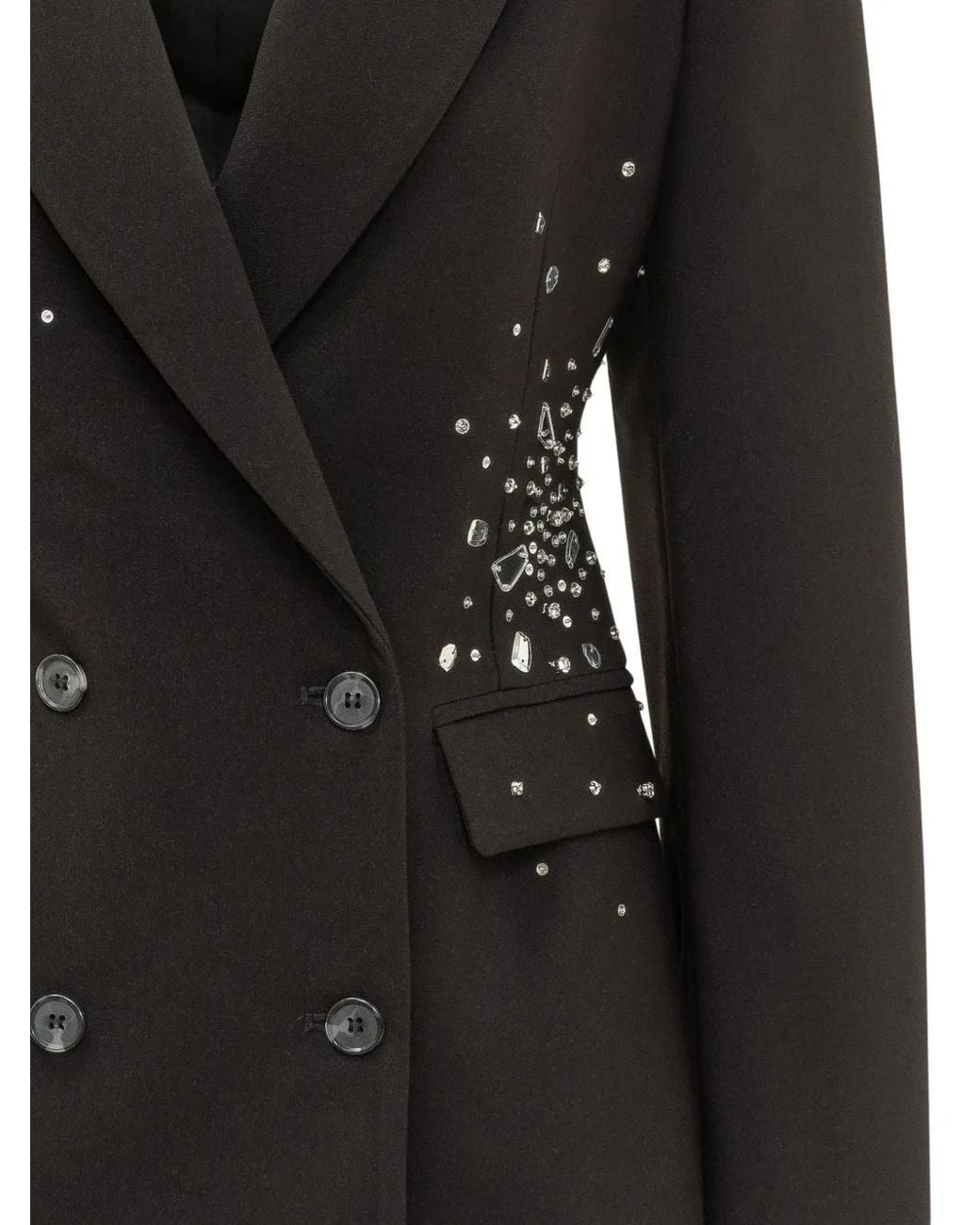 Des Phemmes Black Crystal-Embellished Double-Breasted Blazer