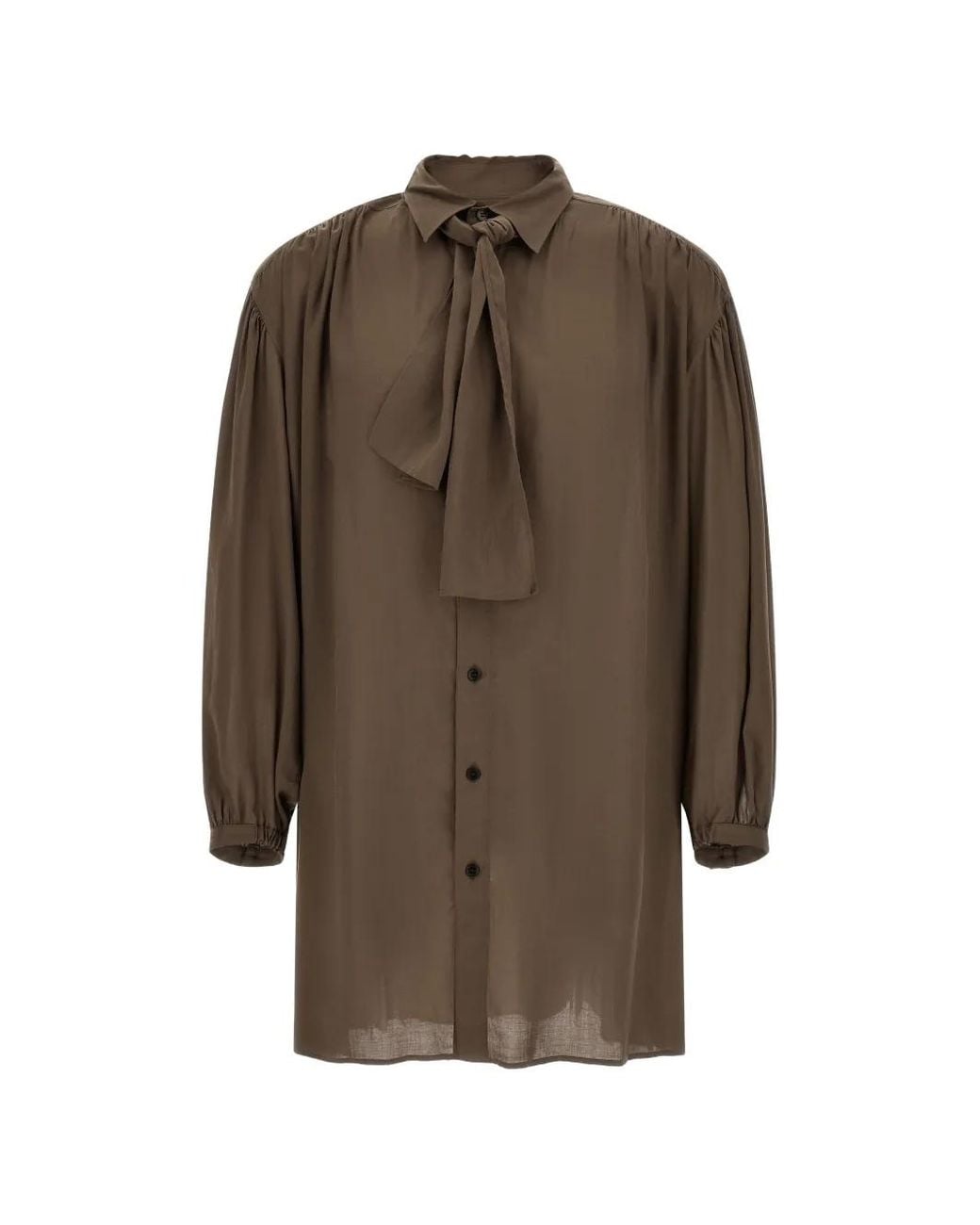Yohji Yamamoto Brown Scarf-Detail Puff-Sleeve Shirt for men