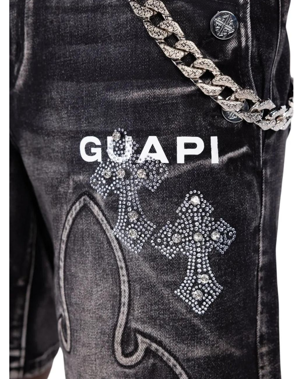 GUAPI Blue Rhinestone Gothic Denim Shorts for men