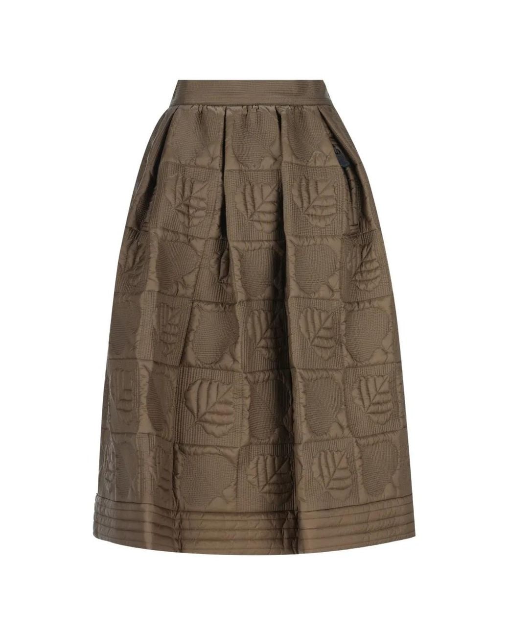 Moncler Brown Leaf-Quilted A-Line Midi Skirt