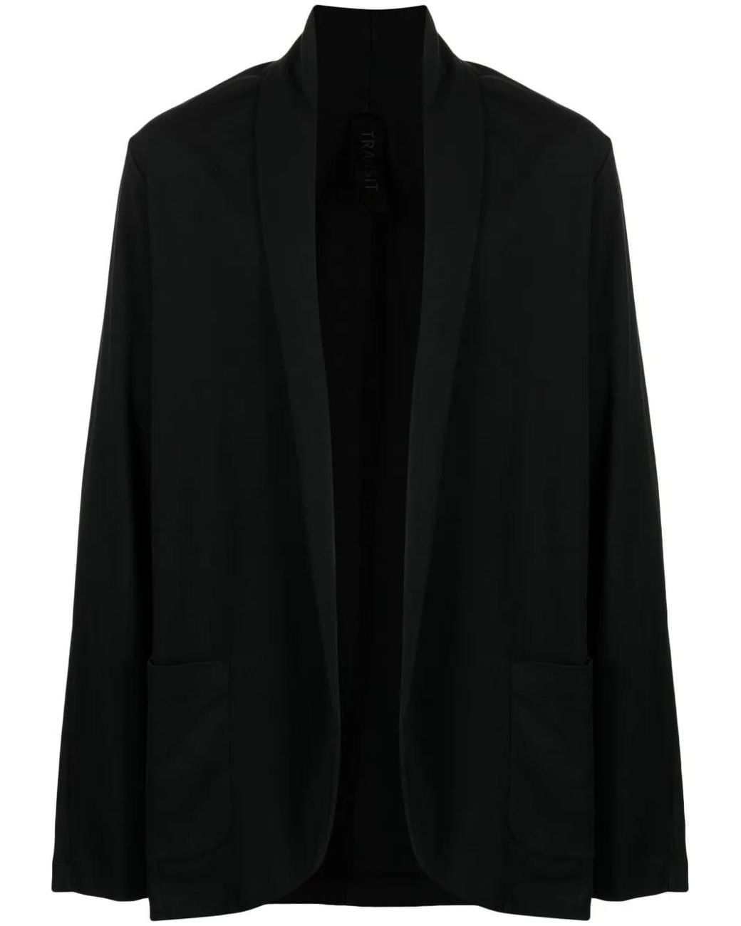 Transit Black Narrow Notch-Lapel Cotton Blazer for men