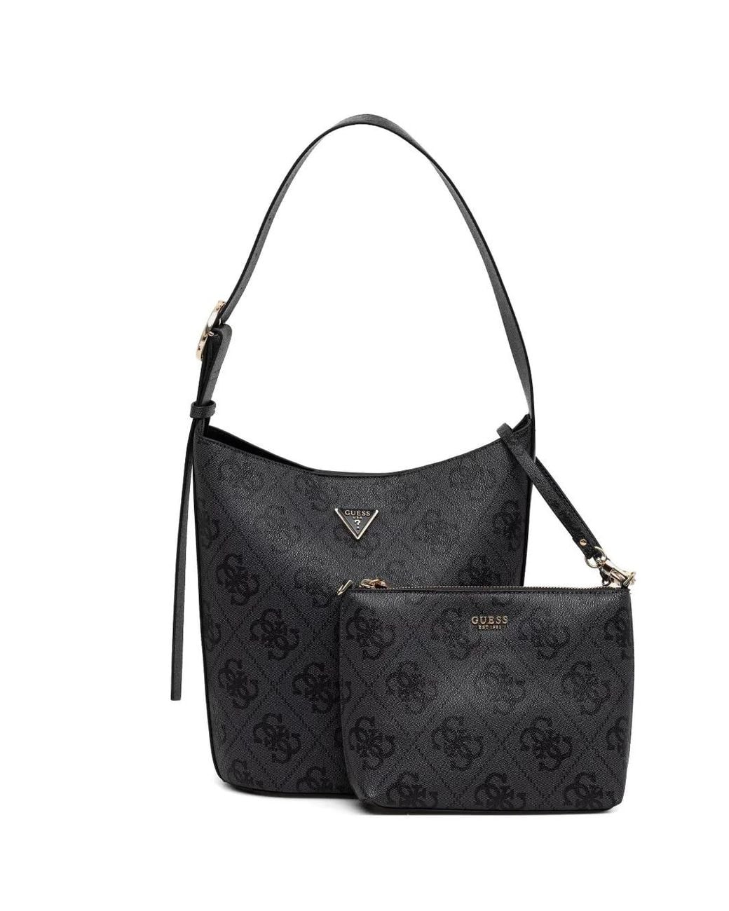 Guess Black Monogram-Print Logo-Plaque Tote Bag