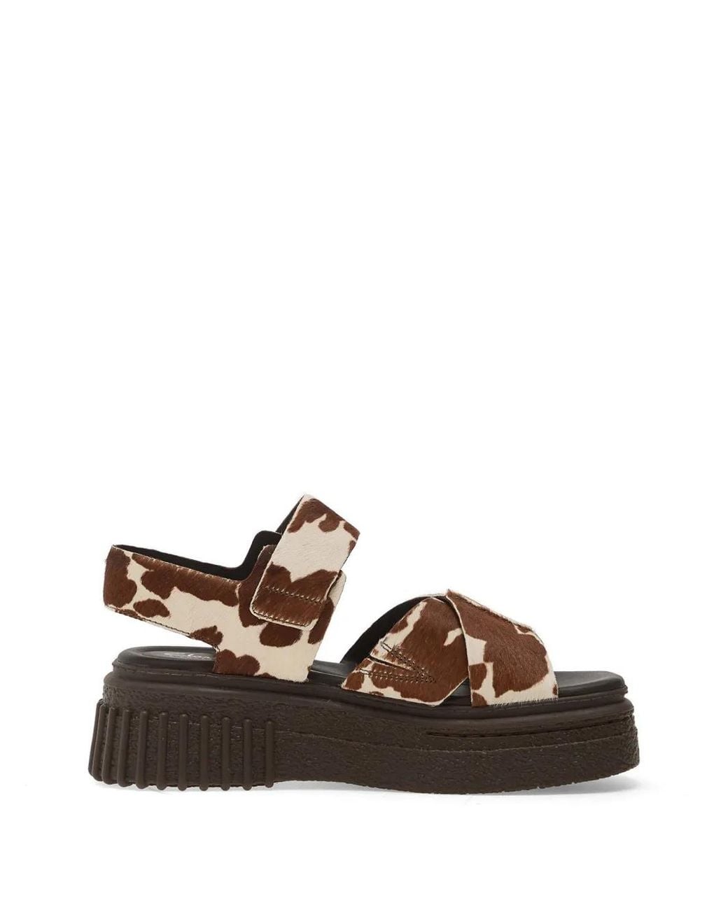 Clarks Brown Evamar Cow-Print Platform Sandals