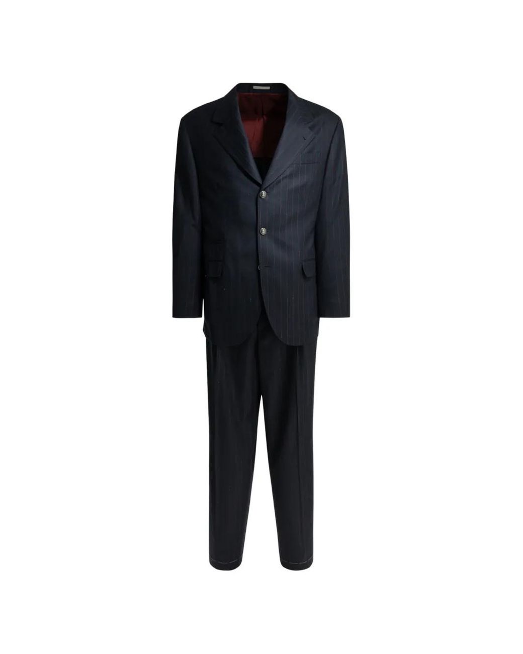 Brunello Cucinelli Black Pinstriped Wool Suit for men
