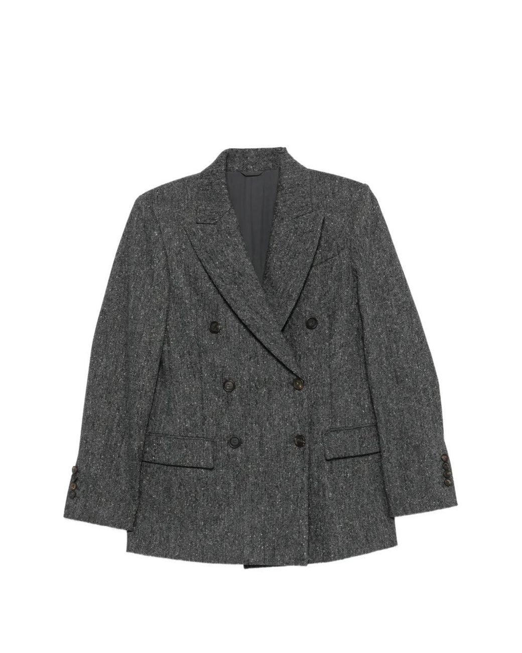 Brunello Cucinelli Gray Double-Breasted Blazer