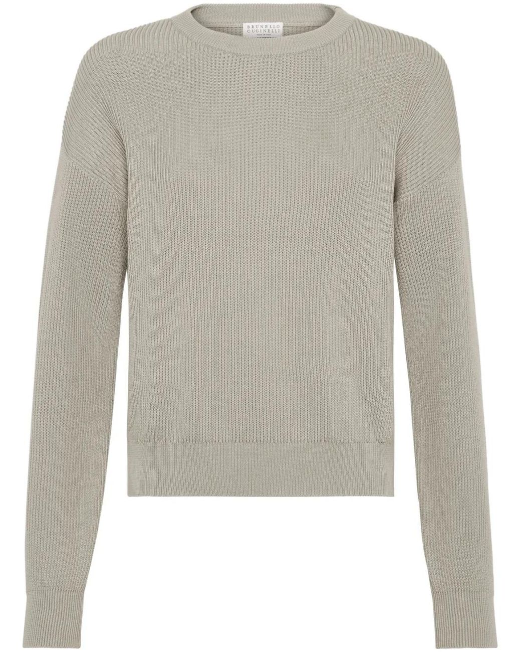 Brunello Cucinelli Gray Ribbed Cotton Jumper