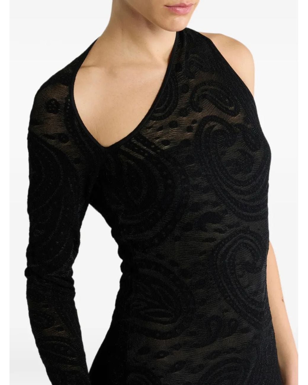 Etro Black Jacquard Long Dress With Paisley Motif
