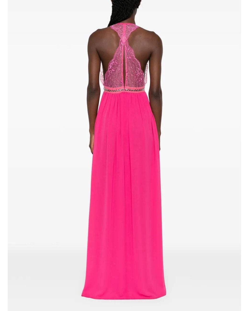 Anna Molinari Pink Robe Longue À Finitions En Dentelle Et À Ornements De Cristaux
