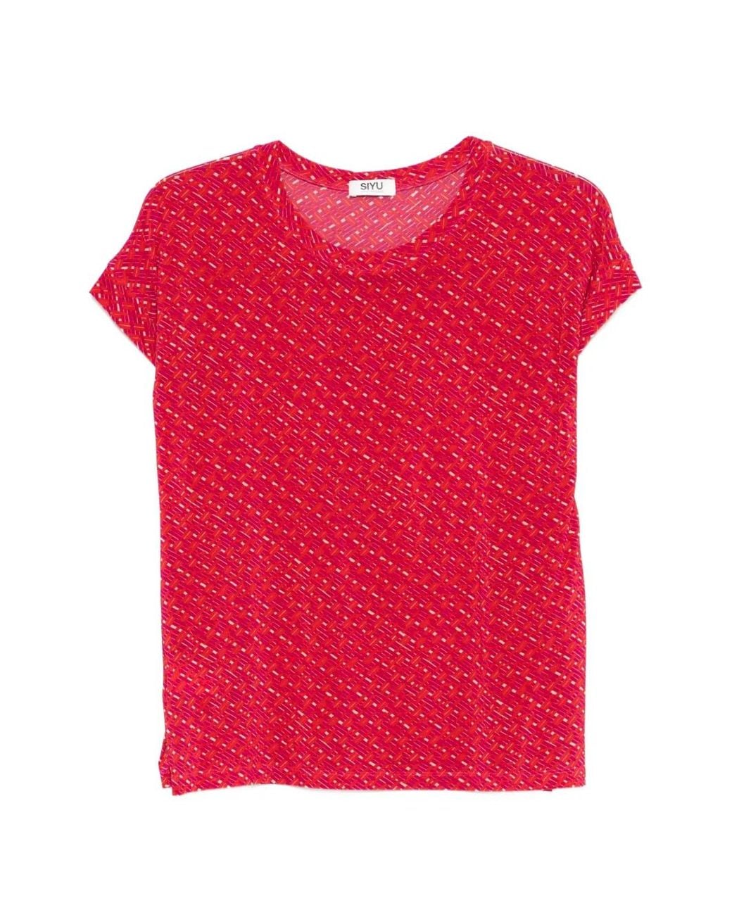 Siyu Red Geometric-Print T-Shirt