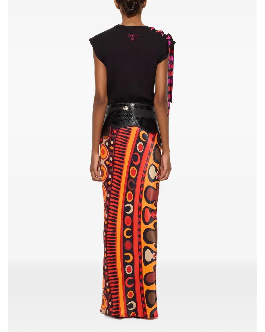 Emilio Pucci Red Soleil-Print Satin Skirt