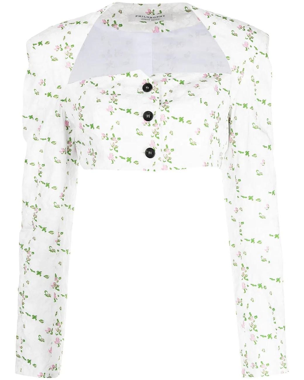 Philosophy Di Lorenzo Serafini White Cropped Floral-Print Blouse