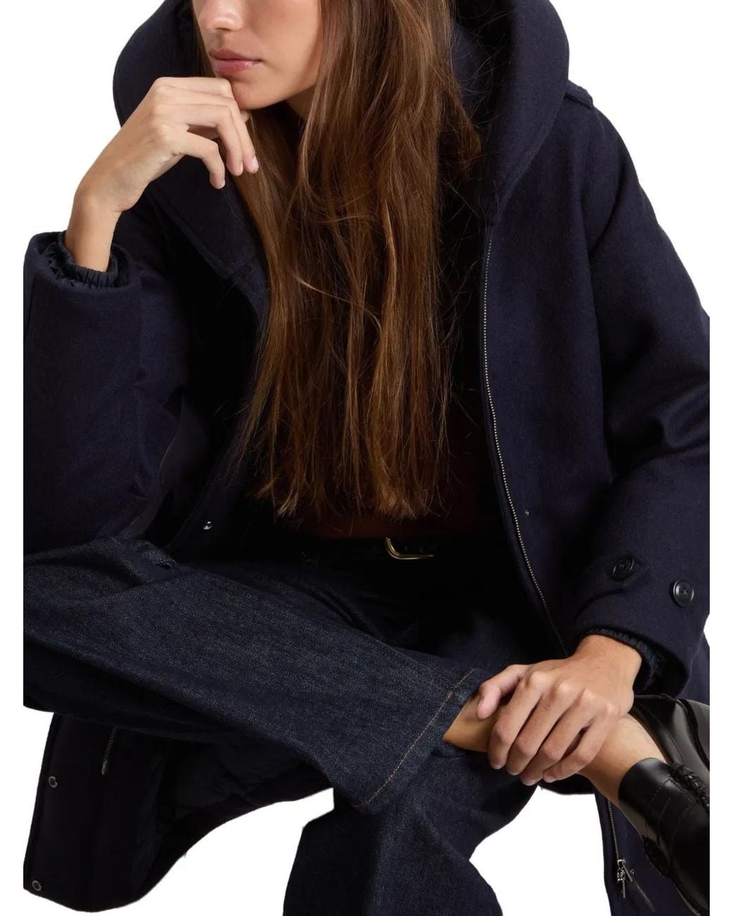 Woolrich Blue Prescott Hooded Wool Parka