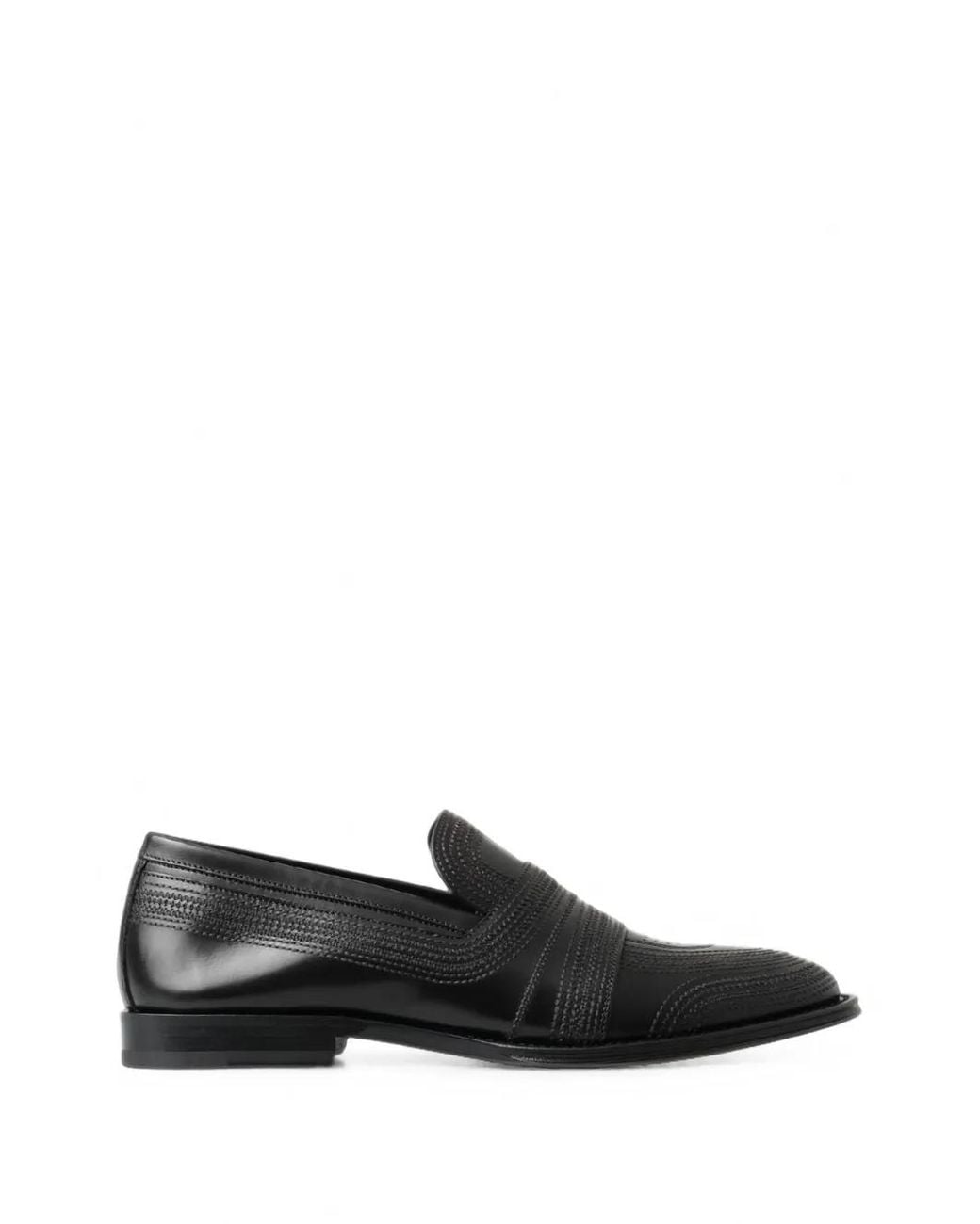Dolce & Gabbana Black Stitch-Detail Leather Loafers for men