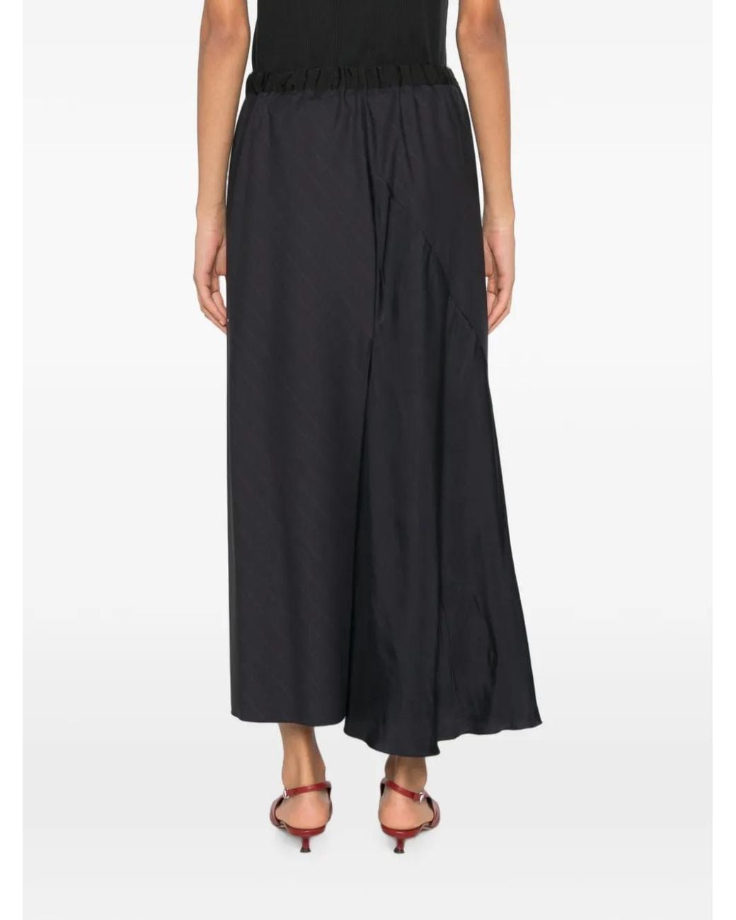 FRANCESCA MARCHISIO Black Pinstripe-Pattern Panelled Midi Skirt