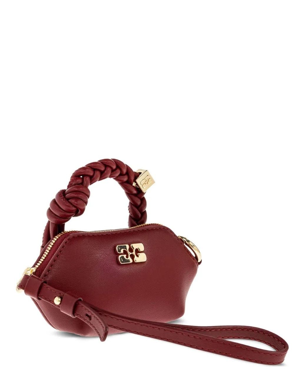 Ganni Red Braided-Handle Leather Tote Bag
