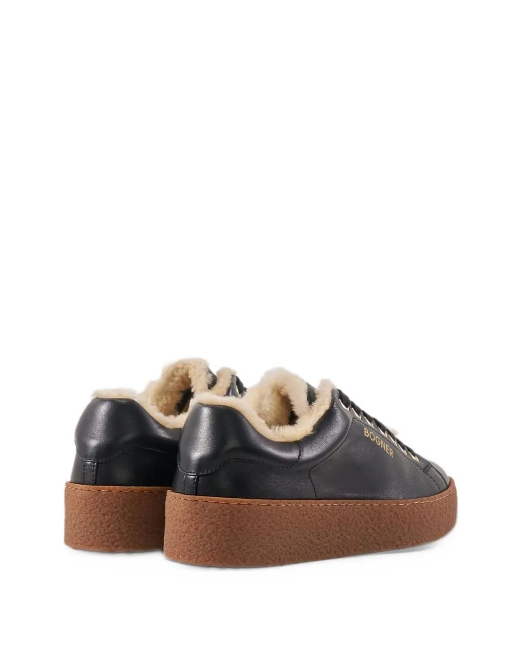 Bogner Black Lucerne Fur-Trim Leather Sneakers