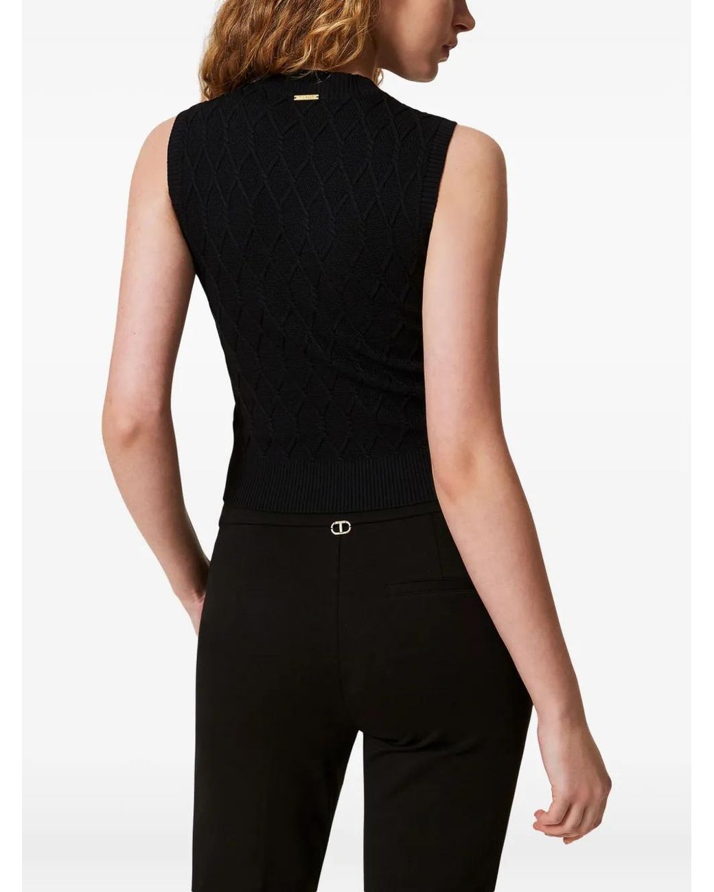 Twinset Black Lozenge-Pattern Tank Top
