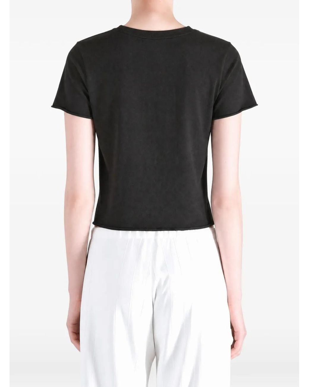 Auralee Black Raw-Edge Short-Sleeve T-Shirt