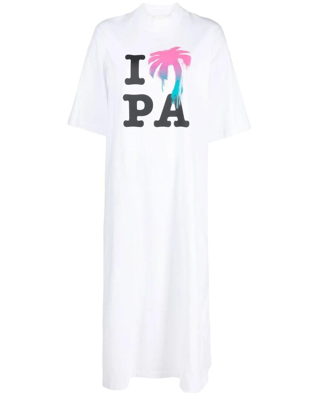 Palm Angels White I Love Pa-Print T-Shirt Dress