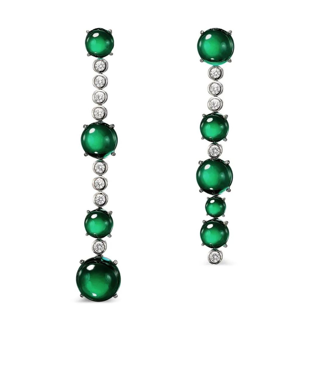 Anabela Chan White 14K And Rhodium Vermeil Dusk & Dawn Morse Code Emerald And Diamond Earrings
