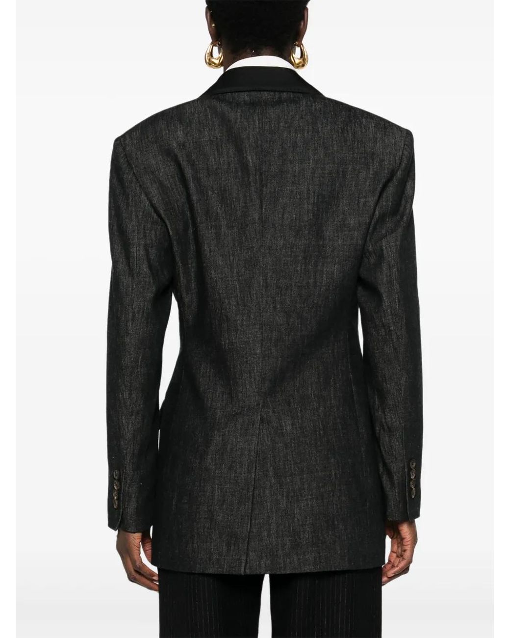 Brunello Cucinelli Black Double-Breasted Denim Blazer
