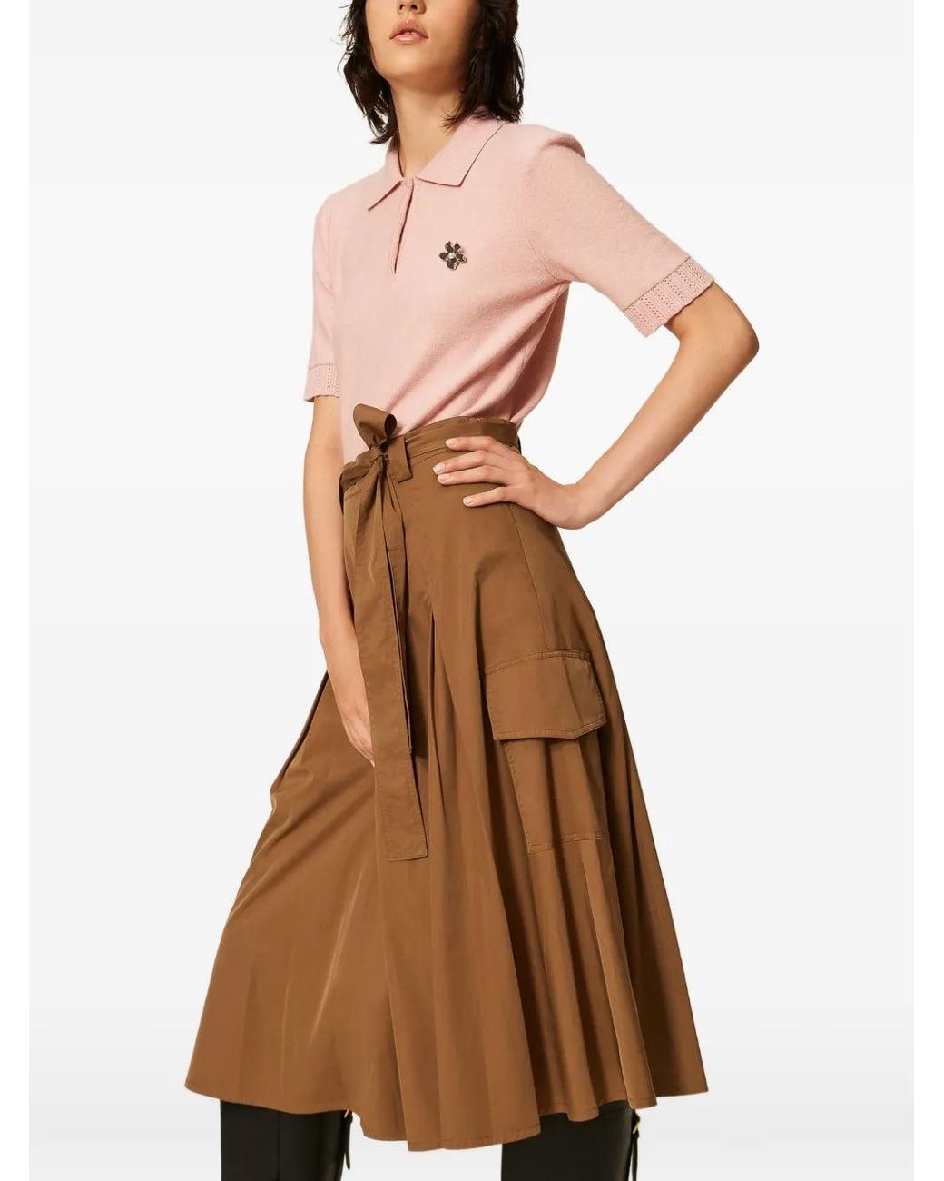 Twinset Brown Midi Skirt With Pocket