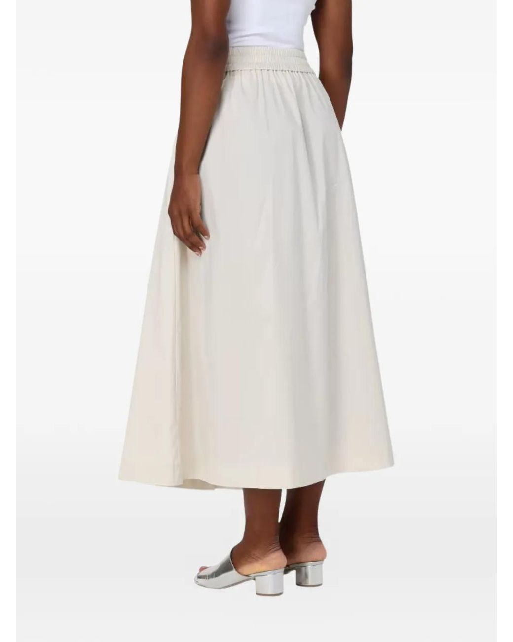 PT Torino White Pleated Midi Skirt