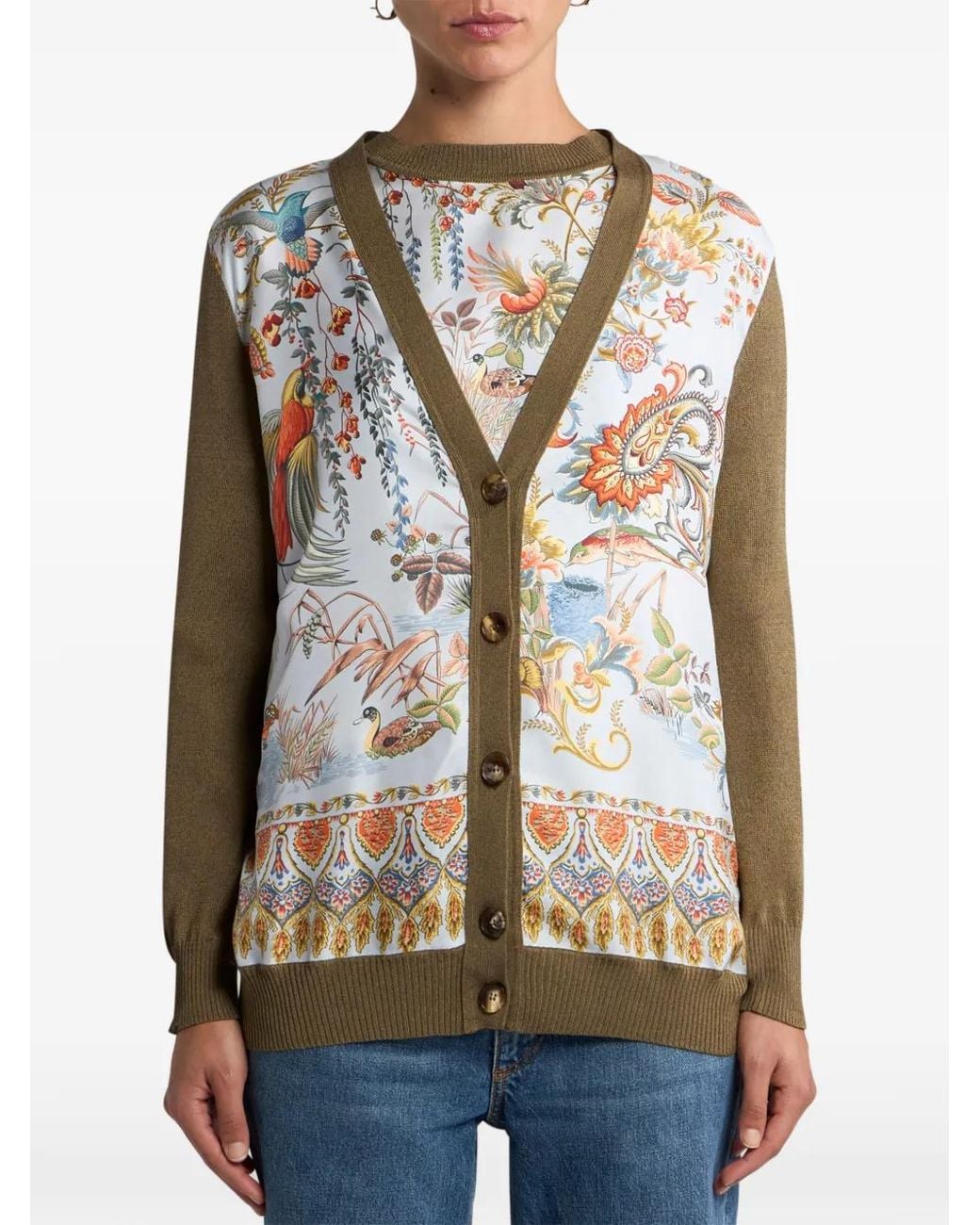 Etro Brown Floral Insert Cardigan