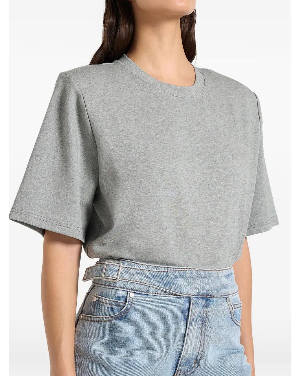 Manière De Voir Gray Mia Wide Shoulder Bodysuit T-Shirt