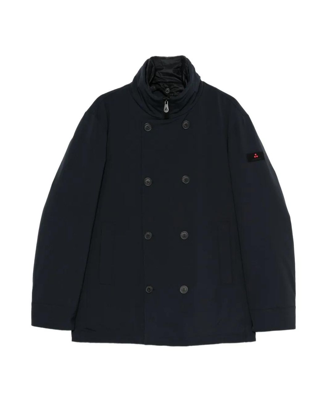 Peuterey Blue Double-Breasted High-Neck Coat for men