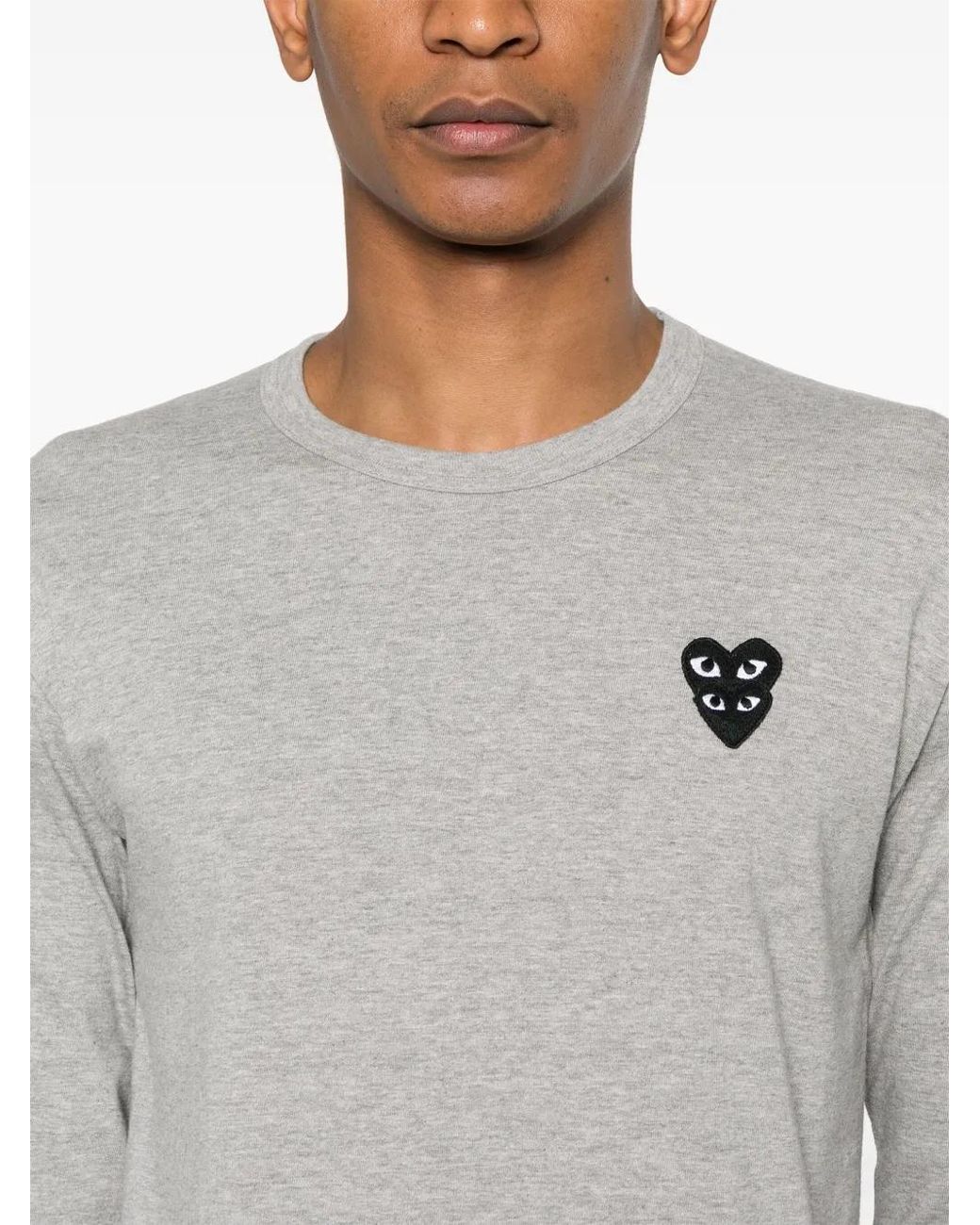 COMME DES GARÇONS PLAY Gray Double Heart-Patch T-Shirt