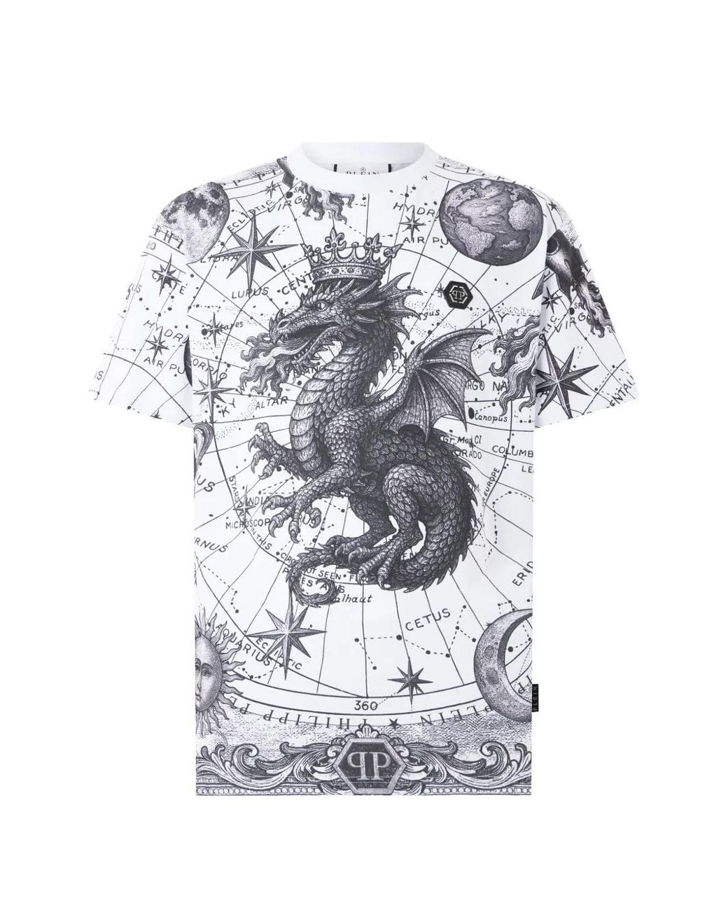 Philipp Plein Gray Round Neck T-Shirt All-Over Zodiac for men