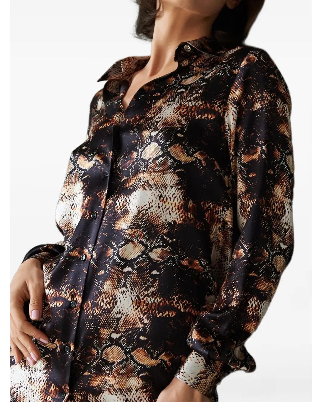 Tessitura Body Couture Brown Snake-Print Shirt Mini Dress