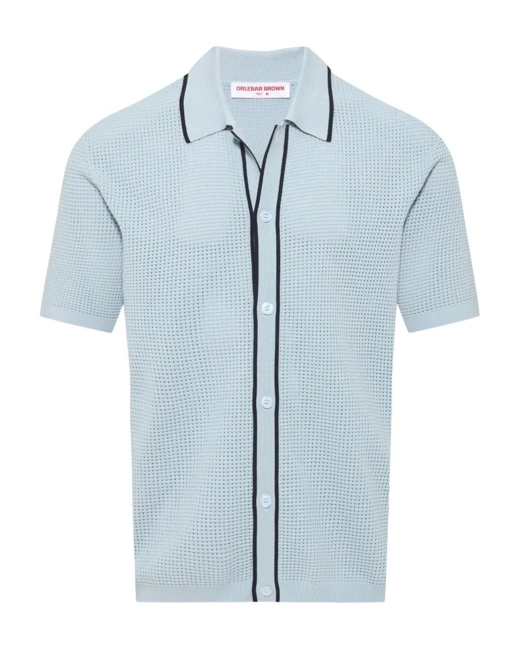 Orlebar Brown Roddy Button-Up Geperforeerd Overhemd in het Blue voor heren